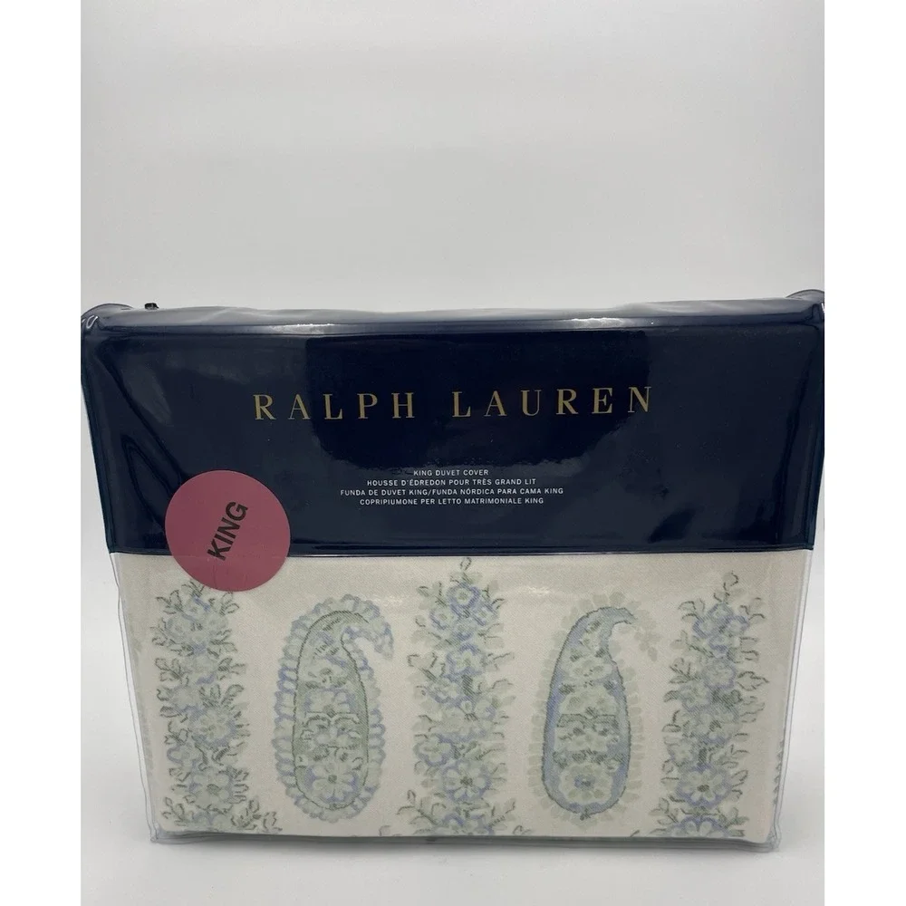 Ralph‎ Lauren Camile Paisley KING Duvet Cover Sage Green/Chambray New